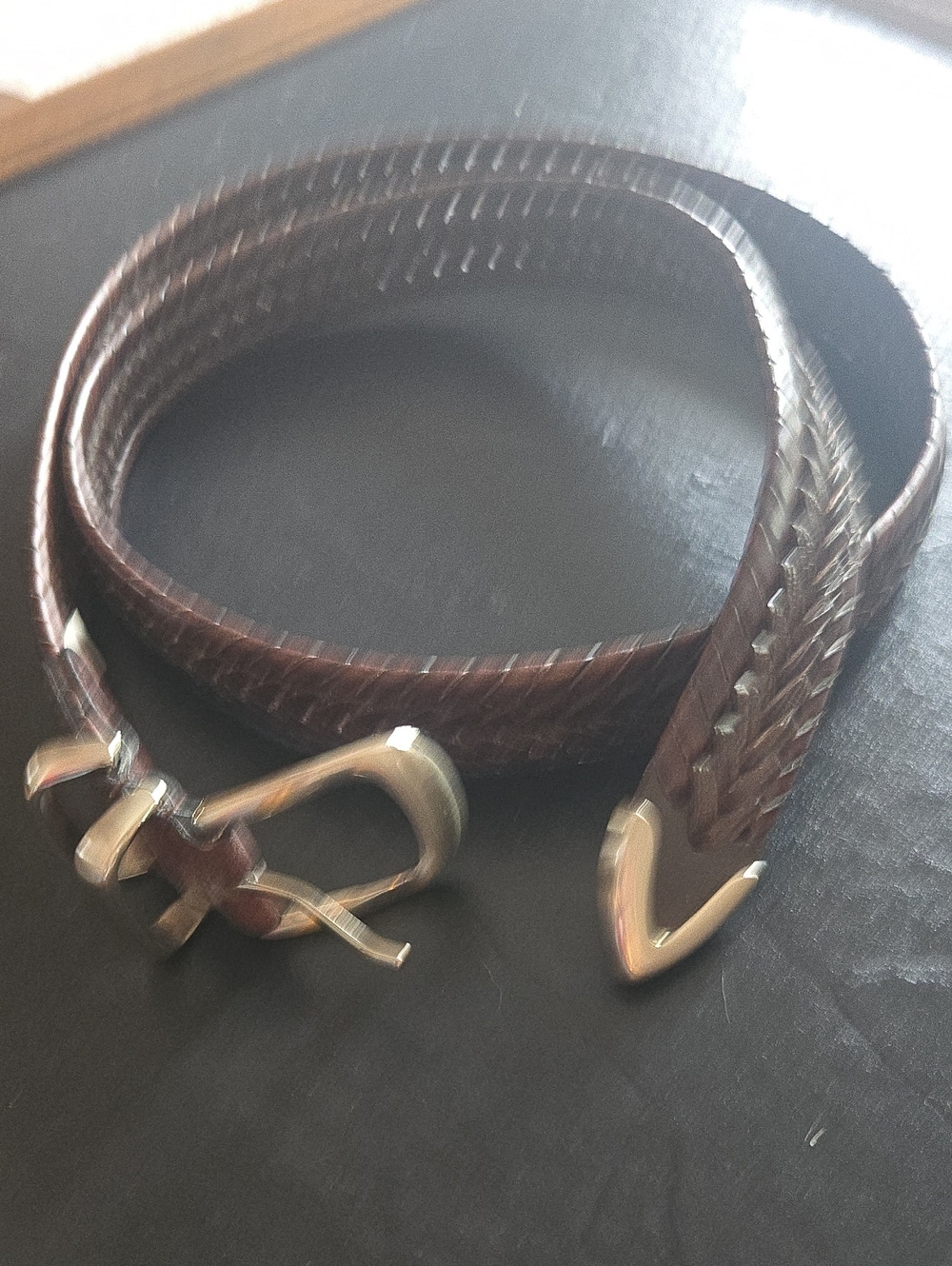 Mens Leather Brown Braided Belt Silver Hardware Sz 42  NWOT